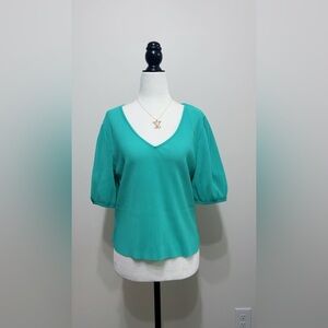 Suzy Shier Teal V-Neck Blouse